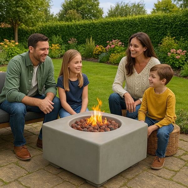 Centurion Supports Fireology ADELPHI Dark Grey Lavish Garden and Patio Gas Fire Pit with Eco-Stone Finish - Fully Assembled