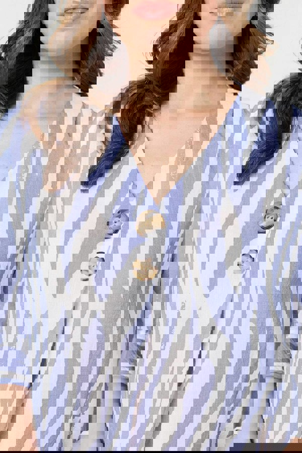 Blue | Animal Print 3/4 Flared Sleeve Blouse