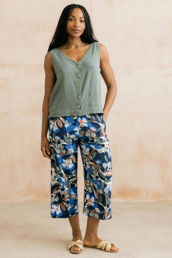 Lily & Me Greta Ceres Print Cropped Trousers Navy