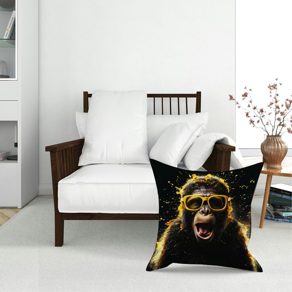 Warren Reed Splashart Monkey Face With Yellow Glasses Floor Cushion