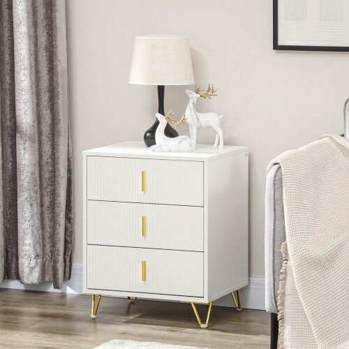 Wyld Haus Renina Set Of 2 Wooden White and Gold Tone 3 Drawer Elegant Storage Bedside Tables