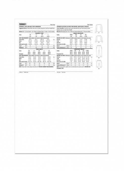 Simplicity Sewing Pattern 9861, Pyjamas for Kids, Teenagers, Men, Women, A (XS - L / XS - XL) - Easy