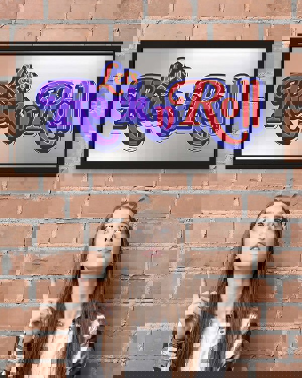 Framed Wall Art Print - Let’s Rock N Roll Neon Guitar Design