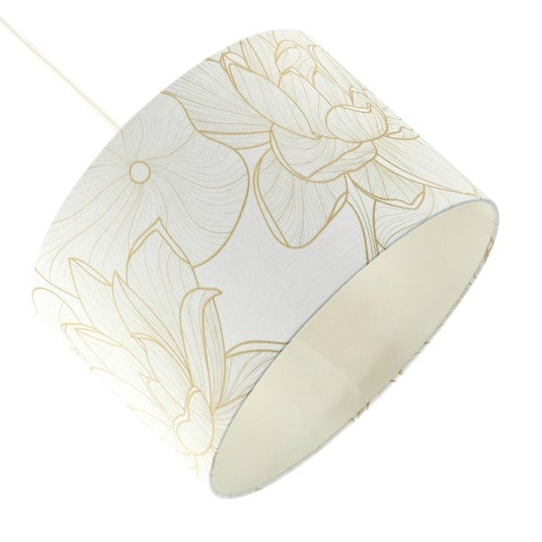Designer Cream Linen Fabric 12 Inch Lampshade with Large Shiny Gold Foil Flowers Image 4