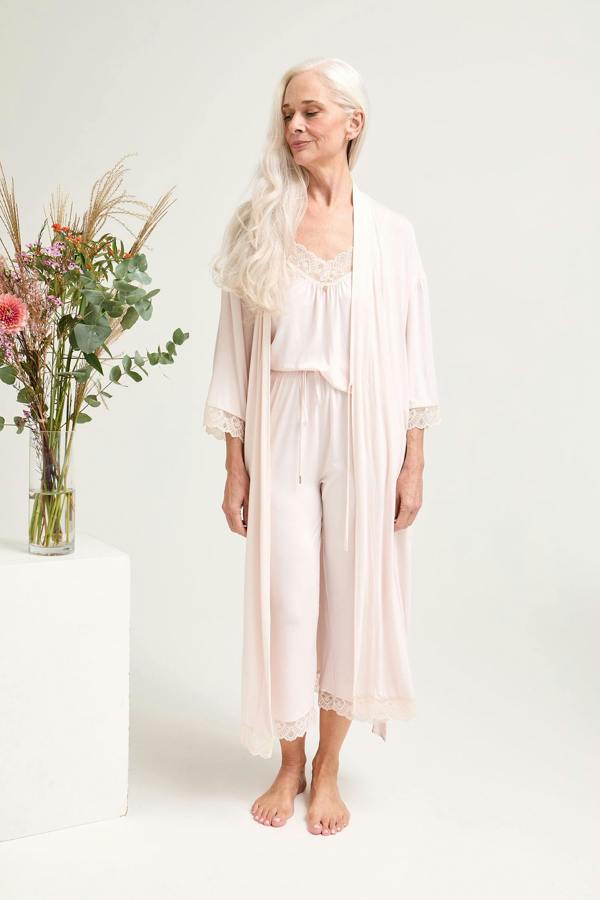 Bamboo Lace Kimono Robe in Powder Puff - Wholesale - Robes