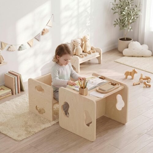AIYAPLAY Toddler Table and Chair Set with 3-Level Heights for 18-36 Months