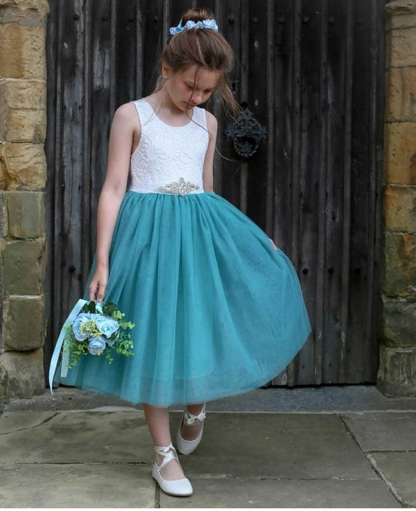 UK Flower Girl Boutique Bohemian Classic Dress - Teal Tea Length