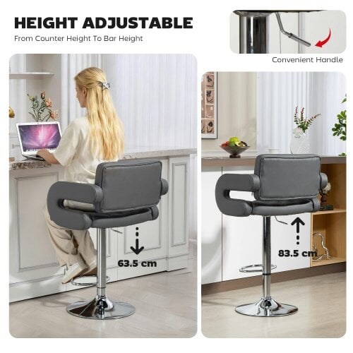 Wyld Haus Sacorte Grey Faux Leather Adjustable Swivel Bar Stool With Armrests