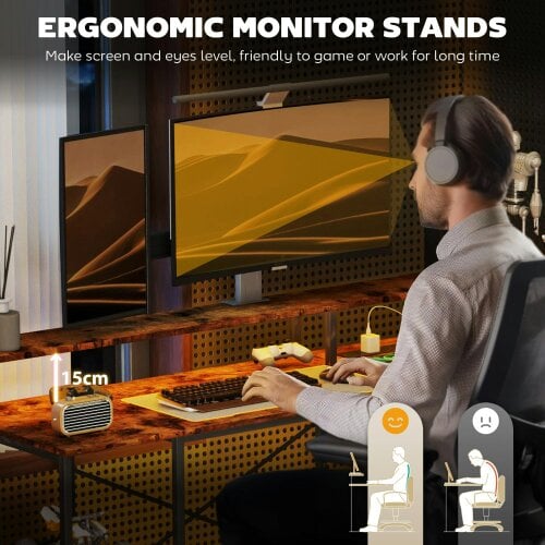 Wyld Haus Mosovi Brown L Shaped Desk With Built In LED Lighting And Shelves