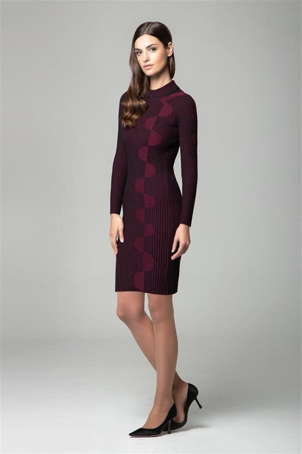 Luna red two-tone ribbed knit dress with graphic detail