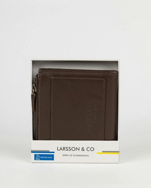 Larsson & Co Embossed Bi-Fold Leather Wallet With Zip Pocket