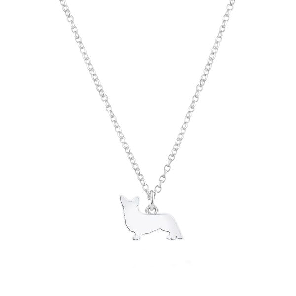 Corgi Silhouette Silver Necklace - Personalised - MYLEE London