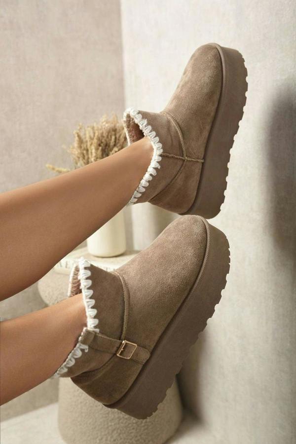 Debra Fur-lined Platform Ankle Boots - Khaki