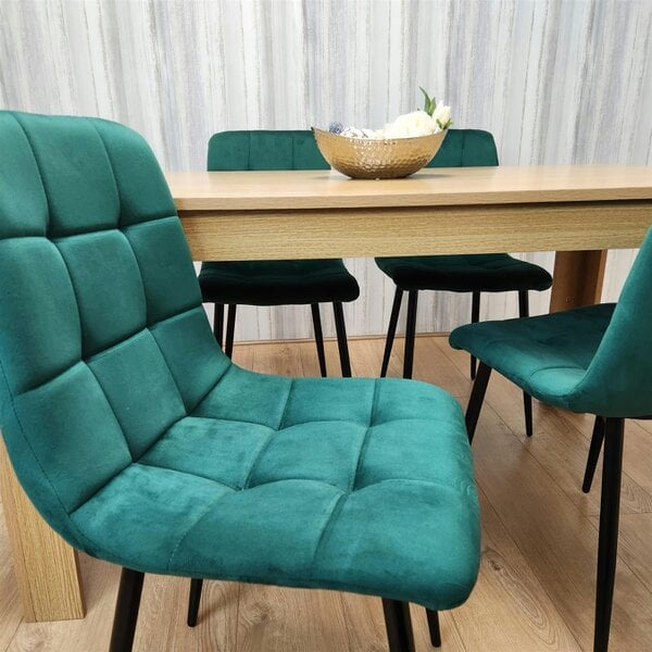 Kosy Koala Dining Set of 4 Oak Effect Dining Table and 4 Green Velvet Chairs Dining Room Furniture