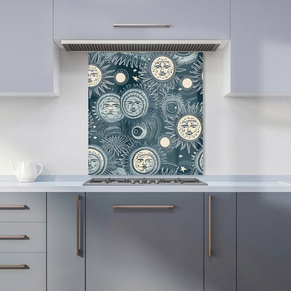 Warren Reed - Designer Silver Blue Moon and Stars Kitchen Splashback