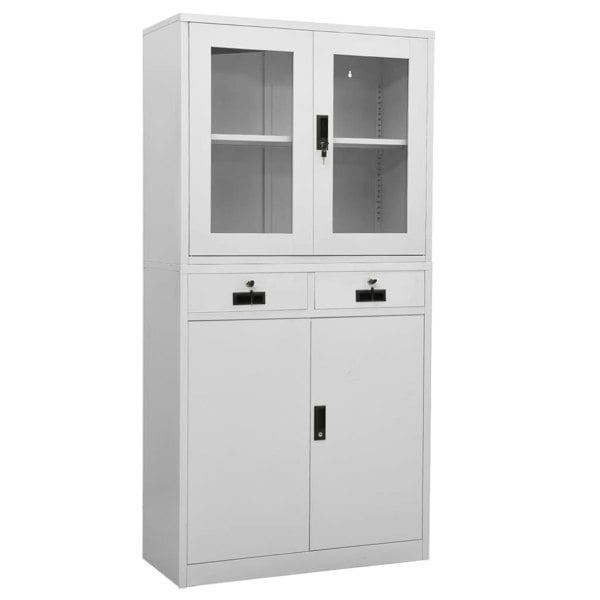 Berkfield Office Cabinet Light Grey 90x40x180 cm Steel and Tempered Glass
