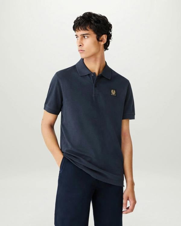 Belstaff Mens Logo Polo - Dark Ink | CHO | Designer Mens Short Sleeve Polo Shirts