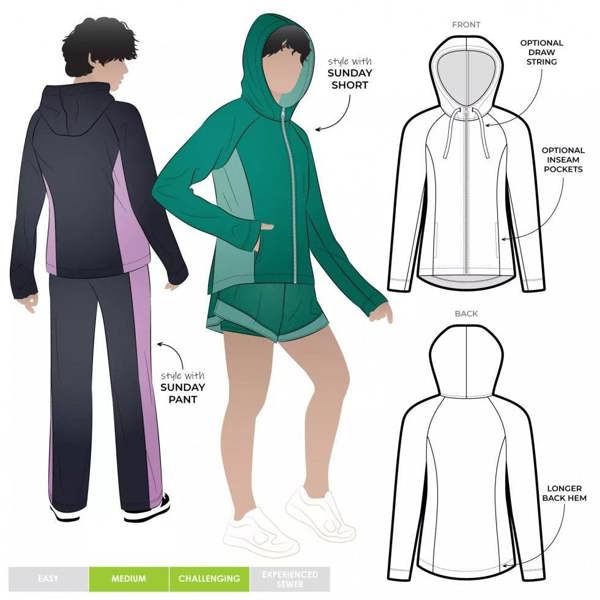 Style Arc Sewing Pattern Sunday Zip Jacket - Jackets, Hoodies, Sportswear for Women - Intermediate
