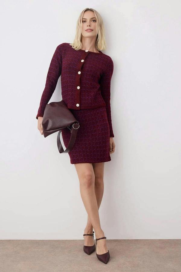 WOVCOR 2-Piece Soft Texture Knit Cardigan & Skirt Set