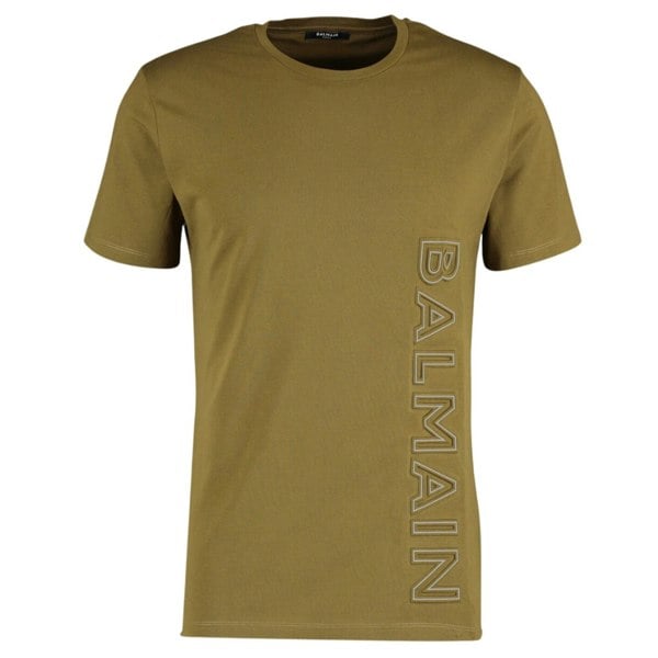 Balmain Brand Embossed Logo T-Shirt - Khaki Green