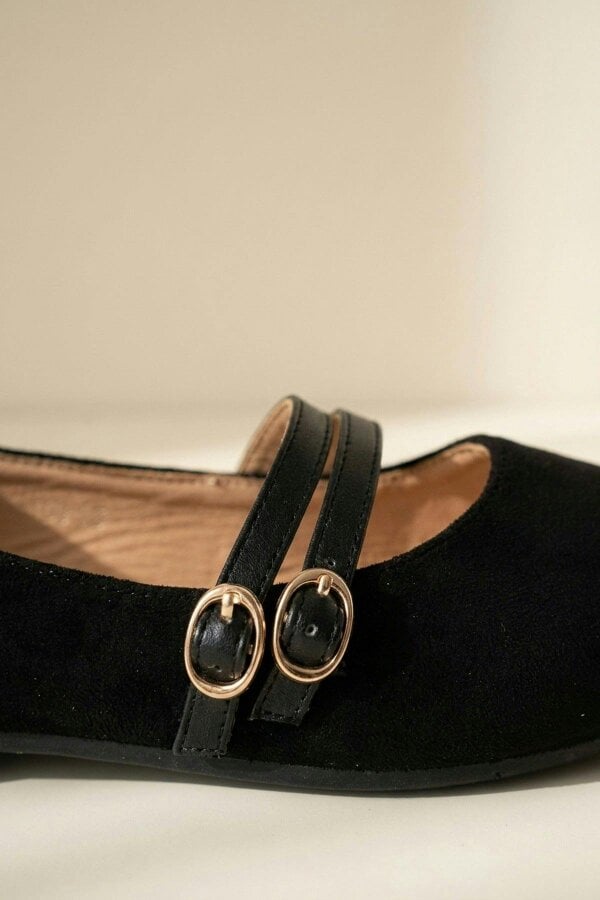 ikrush Saoirse Faux Suede Double Buckle Strap Ballet Flats