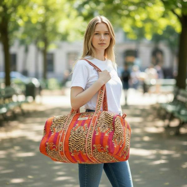 Hayley & Co Tiger Print Weekend Duffle Print Bag in Bright Pink