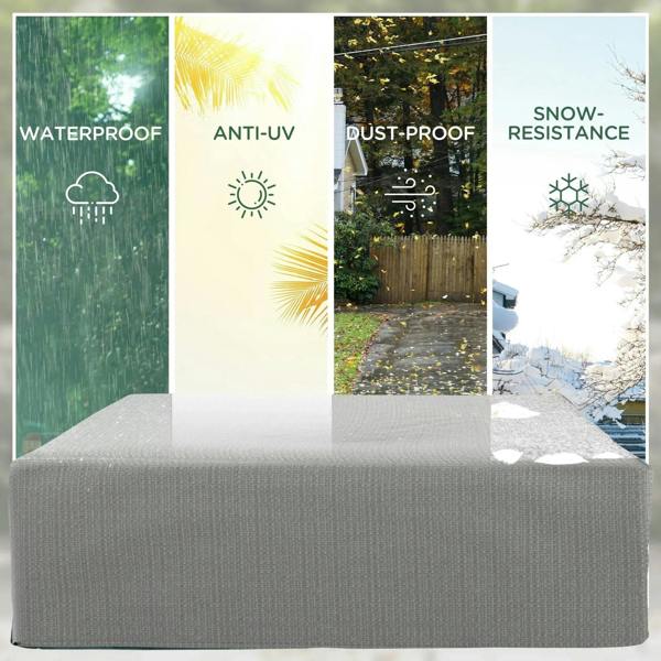 Grey patio furniture cover with protective outer fabric for outdoor use.