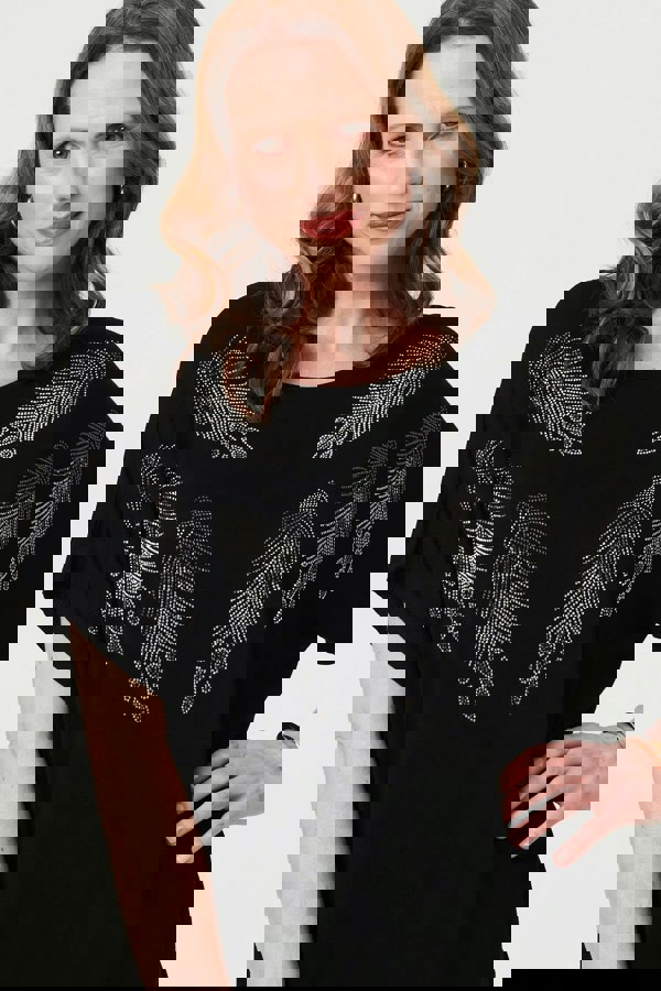 Black | Sparkly Feather Print Relaxed T-Shirt
