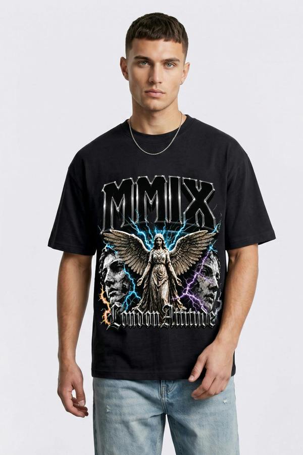 London Attitude Oversized Heavyweight Angel Graphic T-Shirt