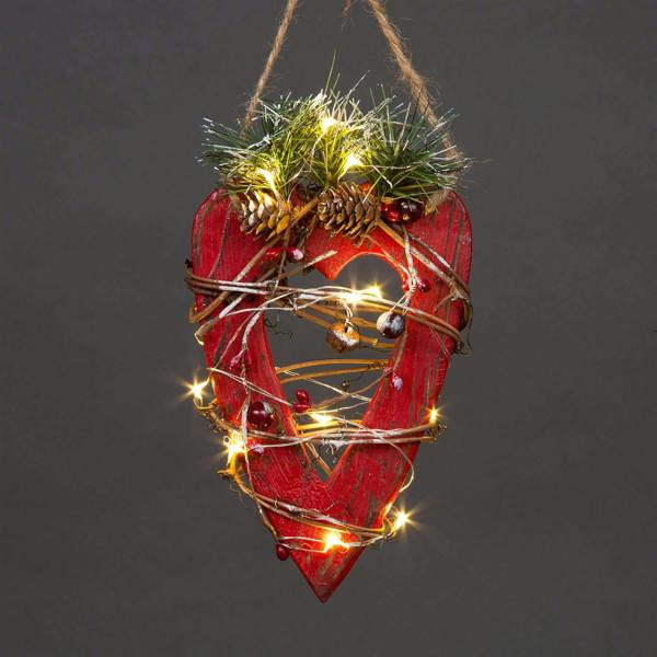 30cm Red Heart Wooden LED Tree Tabletop Centrepiece Christmas Holiday Home decoration with 20 Warm white LEDs image 1
