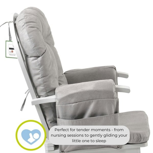 Kub Haywood Reclining Nursing Chair and Footstool - White Wood and Grey Cushions