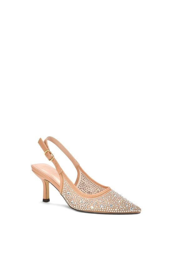 XY LONDON Diamante Slingback Court Shoes With Low Kitten Heel
