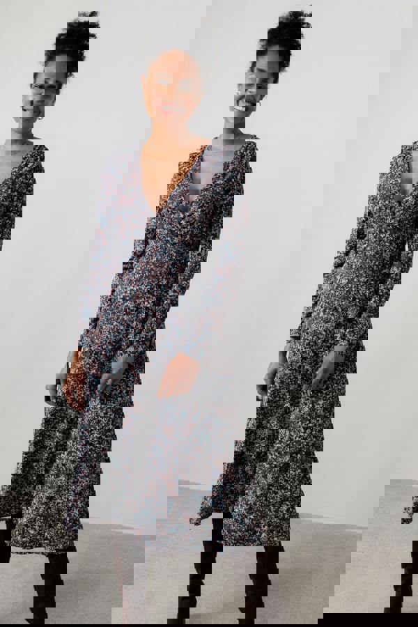 Rose Crossover Printed Wrap Dress Chocolate | Lily and Me Clothing