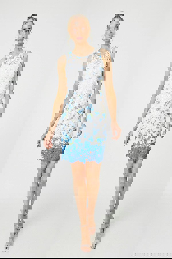 White | Floral Lace Sleeveless Bodycon Mini Dress
