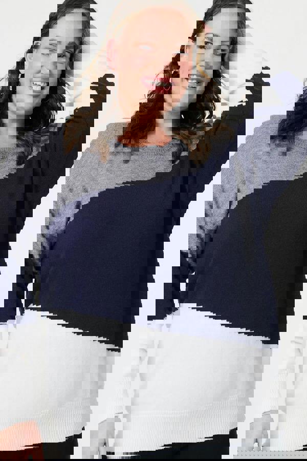 Navy | Curve Colour Block Relaxed Knit Sweater