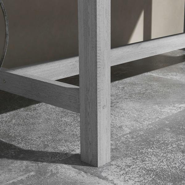 Grey wooden base leg and support bar for raised garden bed