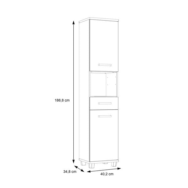 Furniture To Go Veris Tall Narrow Bathroom Cupboard with 2 Doors & 1 Drawer in Sonoma Oak and White High Gloss