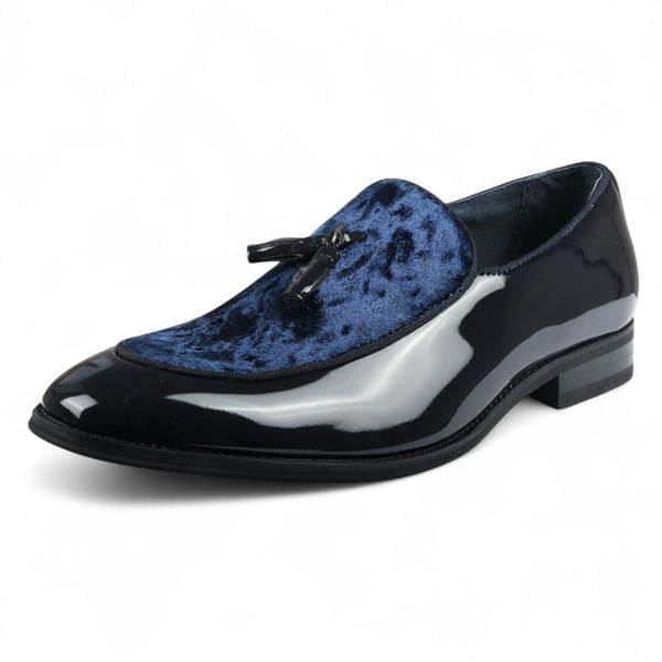 Dolcetto Men's Velvet Tassel Loafers Formal Patent Dress Shoes