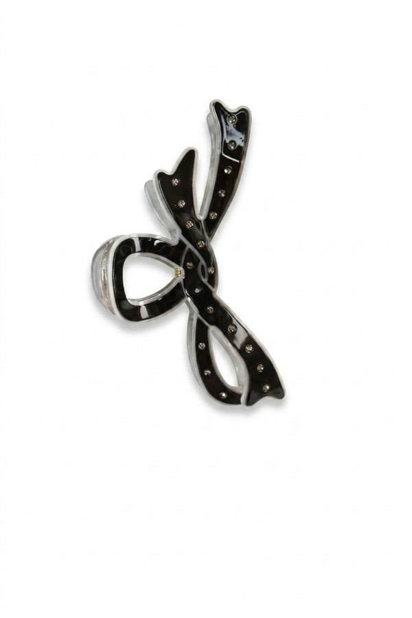 Delya Glossy Hair Claw Clip With Diamanté Stud Detail - Black_wb