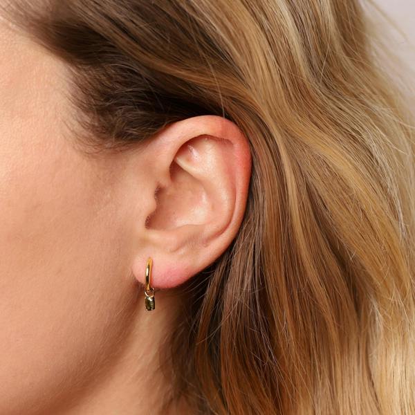 Gold Trip August Huggie Hoop Birthstone Charm Earrings
