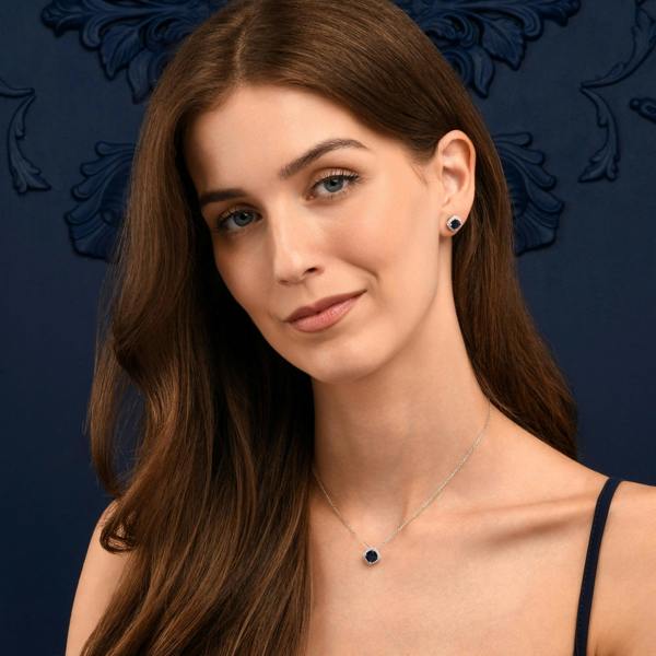 namana 925 Sterling Silver Blue Cubic Zirconia Cushion Halo Pendant Necklace