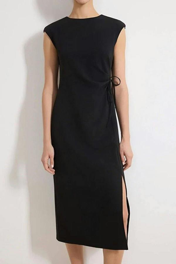 WOVCOR Tie Detail Sleeveless Midi Dress