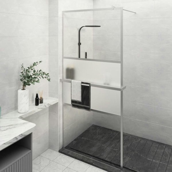 Berkfield Walk-in Shower Wall with Shelf Chrome 100x195 cm ESG Glass&Aluminium