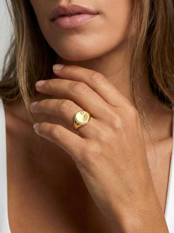 MUCHV Moissanite Moon & Star Signet Ring
