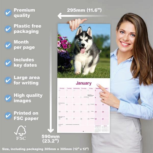 Siberian Husky Calendar 2027, Wall Calendars, Month To View, Dogs, Gift