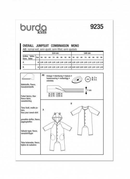 Burda Sewing Pattern 9235 Onesies For Babies, 1M-3 (56-98) - Easy