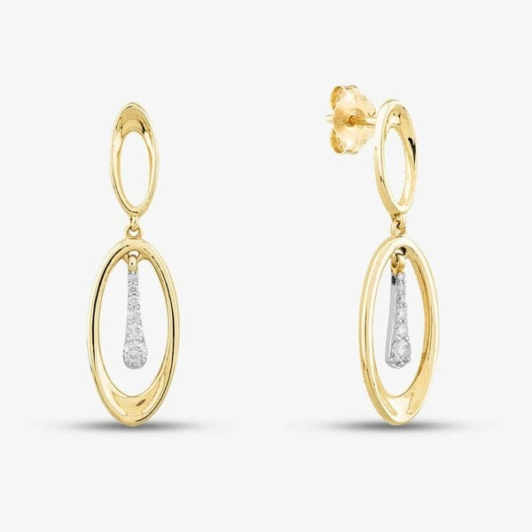 T. H. Baker 9ct Yellow Gold Diamond Oval Dropper Earrings E4537YW/15-10