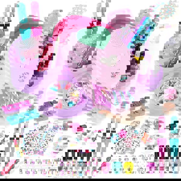 deAO Toys Children’s Manicure Set - Girls Nail Salon Toy with Nail Stickers, Rings, Glitter, Sponge, Brush & Accessories