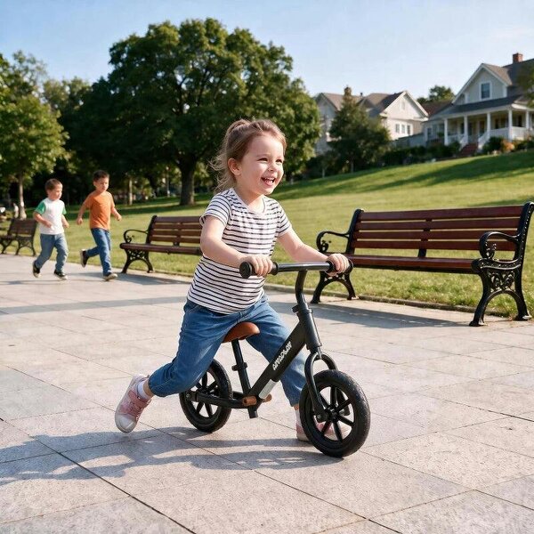 11.2" Balance Bike for 2-5 Years, Toddler Bike with Lighting Wheels, Adjustable Seat & Handlebar, Black