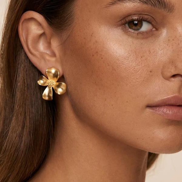 Large Gardenia Flower Stud Earrings in 18k Gold or Silver